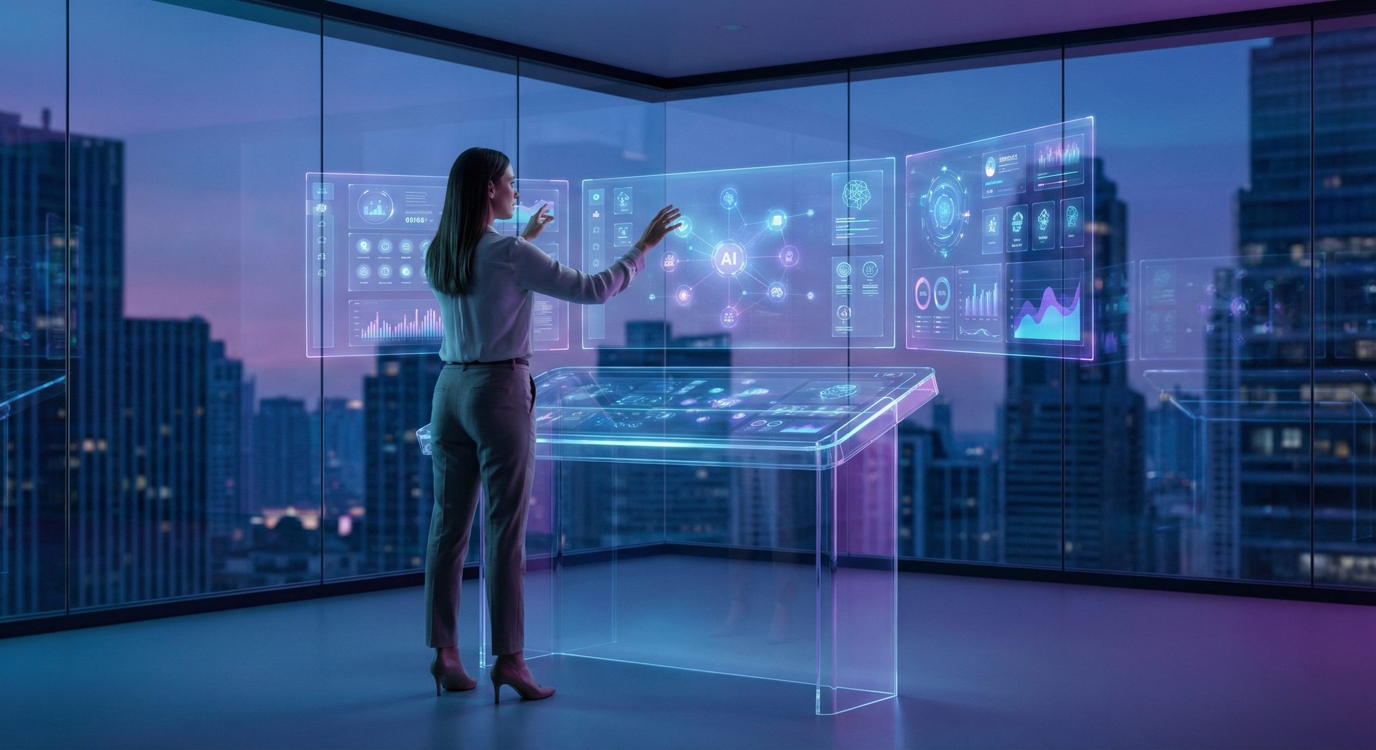 Engineering manager orchestrating AI agents in a modern command center